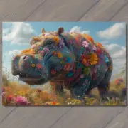 4x6" Hippo Covered Flowers Colorful Unreal Strange Cute Fun Unusual Bright