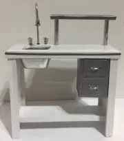 Dollhouse miniature 1/12th scale Lab sink silver and white