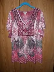 ONE WORLD FLUTTER SLEEVE BURGANDY PRINT TUNIC TOP 1X NWT