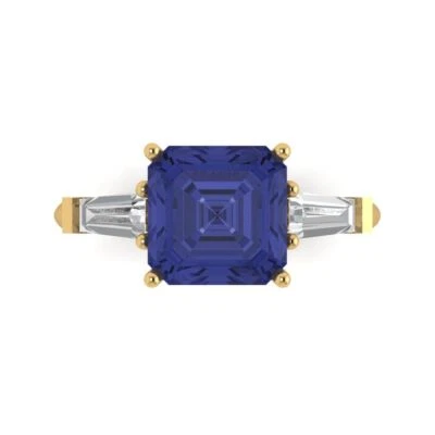 3Ct Asscher Cut Tanzanite Solid 14K/18K Gold Engagement Promise Statement Ring