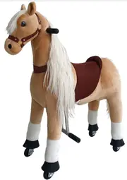 Light Brown with White Long Hair Ride-On Horse Animal Toy for Kids