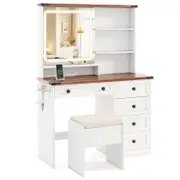 Costway 3-Color LED lighted Dressing Table Set w/Stool & Mirror Vanity Set White