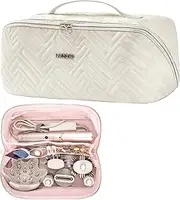 [Leudes] Hair Tools Travel Bag For Dy son Airwrap Hair Dryer Shark Flex Style Carrying Case Travel Makeup Bag Portable Pouch Open Flat Packing Organizers with Divider and Handle (Beige)