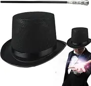 Top Hat Costume, Top Hat Costume 2Pcs/Set Halloween with Black Cane, Accessory for Men Women for Steampunk Events, Party Outfits