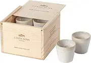 Costa Nova Wooden Box Of 8 Ceramic Stoneware Espresso Cups - Grespresso Collection, White | Microwave & Dishwasher Safe Dinnerware | Food Safe Glazing | Restaurant Quality Serveware
