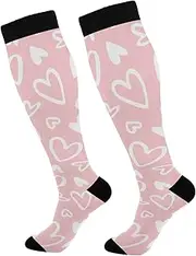 [RPLIFE] 1 Pair Mardi Gras Carnival Set Compression Socks Women Men Knee High Stockings, Valentine's Day Love Heart-1, 1