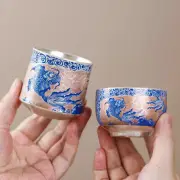 Ceramic silver 99 new national tide blue white Kung Fu tea set Chinese gift box