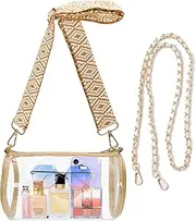 Clear Bag Stadium Approved, Clear Crossbody Cross Bag Purse with 2 Strap Replacement, Cute for Sports Concert Prom Party Present（golden）, Golden
