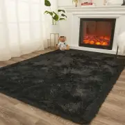 AMTOVO Shag Area Rugs for Living Room, 8X10 Black Large Fluffy Clearance Rug ...