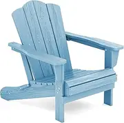 KINGYES Folding Adirondack Chair, HDPE All-Weather Folding Adirondack Chair, Light Blue