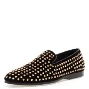New J75 By Jump Leopold Black Gold Studded Men's Slip Ons