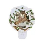 Roman Nightlight Leaping Deer Scene Nightlight Snow Birch Trees Pine Trees