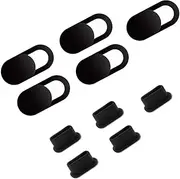 10 PCS Set Webcam Cover Slide Dust Cover Ultra Thin Camera Cover Slide for Camera Privacy Cover Slide for Laptop/Cell Phone/iPad/PC/Tablet with Type C Dust Plug- Black