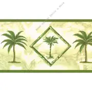 Tuscan Tropical Palm Tree Bamboo Diamond Frame Marble Green Wallpaper Border