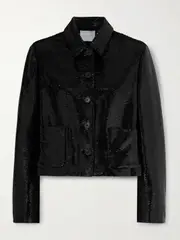 [Veronica de Piante] Veronica de Piante - Ines Cropped Sequined Crepe Jacket - Black - IT44 IT 44 Black