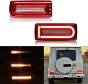 LED Tail Lights Compatible with G-Class W463 G500 G550 G55 G63 G65 AMG 1999-2018, Multifunction Taillight with Sequential Dynamic Amber Turn Signal Lights + Red Running Brake Light
