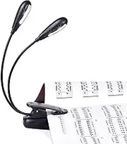 Rechargeable Music Stand Light, iGoober Clip on Reading Light, 8 LED Book Lamp, 3-Level Brightness for Eye Protection, Perfect for Piano, Orchestra, Bookworms, Craft (White & Warm, Dual Arm)