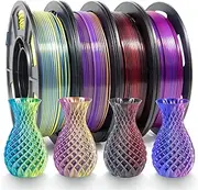 iSANMATE PLA 3D Printer Filament, Filament 1.75mm Bundle Dual Color Silk PLA, Dimensional Accuracy +/- 0.02 mm, 250gx4 Pack, Rose Red+blue, Yellow+blue, Red+black, Gold+purple, (PLA-DC10)