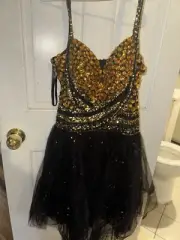 Sherri Hill Black And Gold Beaded Strapless Tulle Mini Dress Size 8 Dress