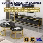 Aria 3pc Luxury Marble Look Coffee Table, TV Cabinet & Side Table Large Storage