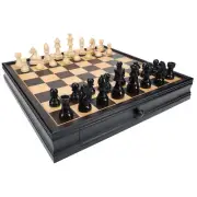 WE Games French Staunton Wooden Chess & Checkers Set - Black Stained, 15 in.