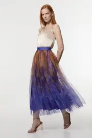 Floral Tulle Woven Maxi Skirt