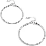 [Apocalyptic-K] Women'S Steel Anklet, Pandora Style, Flat Snake Bone Anklet, 2 Pieces, 6mm,