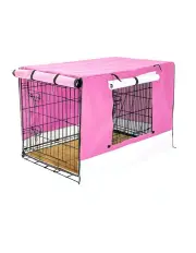 [Paw Mate] Wire Dog Crate 48in With Tray+ Cushion Mat And Cover in Pink