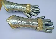 Medieval Knight Crusader Steel Gloves Armor Pair Brass Accents Gauntlet Gift