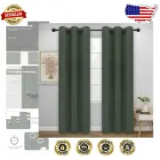 Solid Greyish Green Blackout Curtains - 42x95 Insulated Drapes for Modern Living