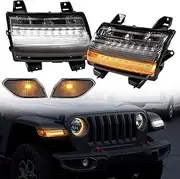 KEWISAUTO LED Fender Flares Lights & Side Marker Lights Kit for Wrangler JL, Sequential Flashing Turn Signal Lights Wheel Eyebrow Light DRL for Jeep Wrangler JL 2018-2022 Accessories (Smoked Black)