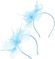 [COMPUKAS] 2pcs Bridal Fascinator Headband: Vintage Hair Hoop Wedding Cocktail Tea Party Headwear Hair Accessories for Girls and Women Sky-Blue