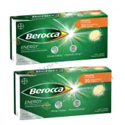 2 x Berocca Energy Vitamin B & C - Orange Flavour Effervescent 30 Tablets = 60T