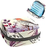 Period Bag,Sanitary Napkin Storage Bag,Bird Purple Flower Bush,Tampon Holder for Purse
