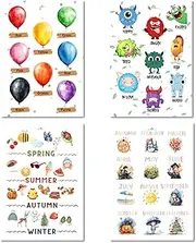 Wall Art Prints for Kids (Set of 4), Kids Slats for Learning Room in English, Slats for Kids Pictures for Learning and Baby Room Decoration (DINA4)