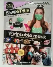 Snap Style Printable Mask (face) 4 Pack No Sew, Cloth, Elastic, and Nose Bridge