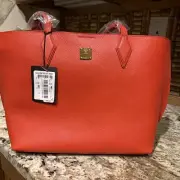 MCM Women's Large Shopper Tote, scarlet red with attached Wallet NWT MSRP $680.