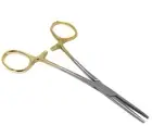 Body Piercing Half Serrated Forceps Hemostat Clamp Tool 5.5" STR Gold Handle