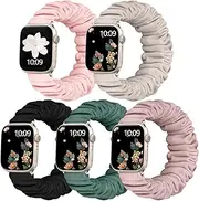 [Adorve] 5 Pack Scrunchie Bands Compatible with Apple Watch Band 38mm 40mm 41mm 42mm 44mm 45mm 49mm for Women, Cute Fabric Scrunchy Adjustable Elastic Strap for iWatch SE Ultra Series 8 7 6 5 4 3 2 1