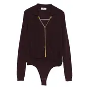 [Elisabetta Franchi] Elisabetta Franchi Wrap Ribbed Bodysuit 44 IT RED