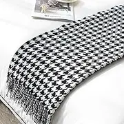 LumiSyne Knitted Blanket with Tassel Houndstooth Boho Checked Cuddly Blanket Knitted Blanket Bedspread Throw Couch Blanket Decorative Blanket for Sofa Bed 180 x 240 cm