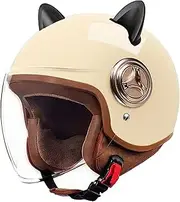 Vintage Half Vented Helmet, Men and Women Electric Motorcycle Helmet with Cute Ears, Personalized 3/4 Helmet for All Seasons, ECE Certified