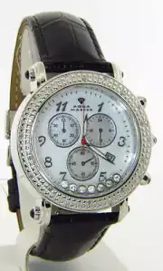 Aqua Master Black Band White Dial Chrono Diamond Ladies Watch W108H