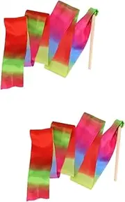 Toddmomy 2 Pcs Rhythmic Wands Rhythmic Sticks Rotating Rhythmic Ribbon Kids Dancing Streamers Dance Ribbon Streamer Wand to Rotate Wooden Colorful Colored Silk Gymnastics Streamer