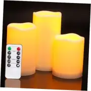 3 Pack Flameless Candles, Outdoor Waterproof, Battery Operated LED Pillar