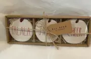 RAE DUNN Christmas Ornaments FaLaLa Jingle Cheer LL Red Flat NEW Set 3 HTF