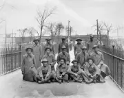 Pullman Workers In Uniform In Front Of Clock Tower Chicago Illino - Old Photo