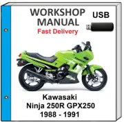KAWASAKI NINJA 250R GPX250 1988 1989 1990 1991 SERVICE REPAIR SHOP MANUAL USB