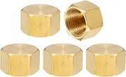 uxcell 5Pcs Brass Compression Cap Fitting Stop Valve Cap 1/2" NPT Hex Thread Pipe Fitting Flare Cap Tubing Ends Sealing Cap for Air Conditioner, Water, Air, Gas Line (Gold Tone)