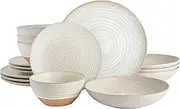 [Gibson Elite] 16 Piece Dreamweaver Double Bowl Terracotta Reactive Dinnerware Set - Sand Cream, Service for 4 (16pcs), 136229.16R